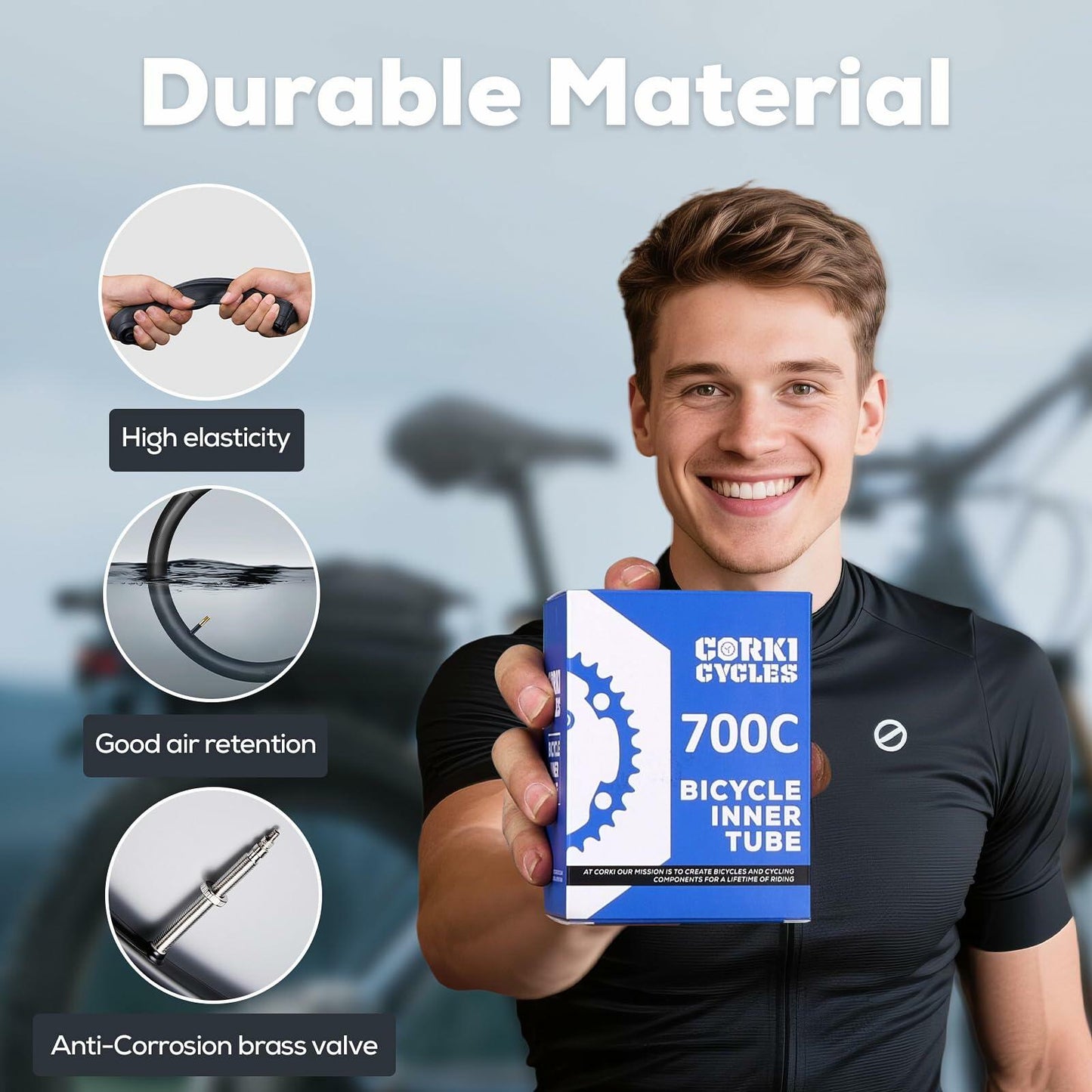 [Like New] Corki Cycles 700c Bike Inner Tubes 700x35-43c Presta Valve 48mm 2pc Black