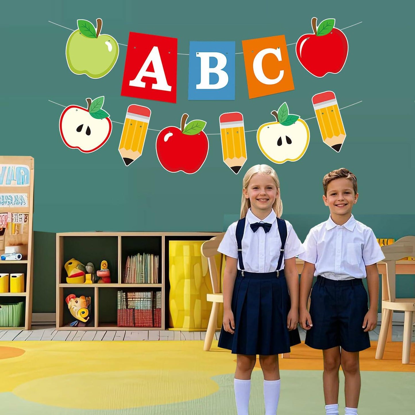 HYELNHUA ABC Apple Alphabet Party Banner Red Pink Back to School Decor