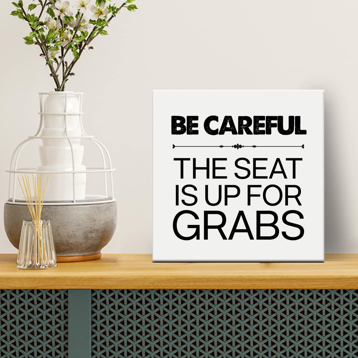 Heijie Humorous Bathroom Canvas Wall Art Framed Print 8x8 Inch Wood Modern