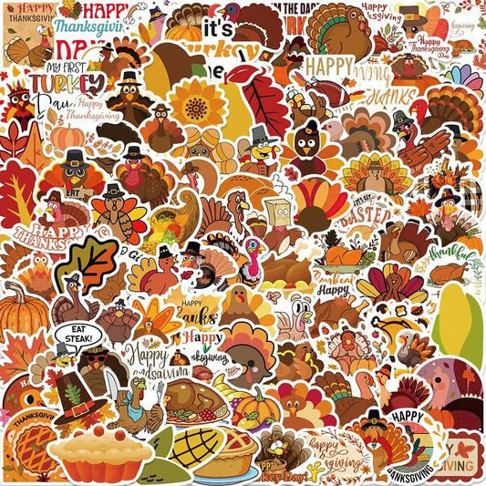 QQUK Thanksgiving Pumpkin Stickers Pack 100 Pcs Waterproof Brown Fall Decals