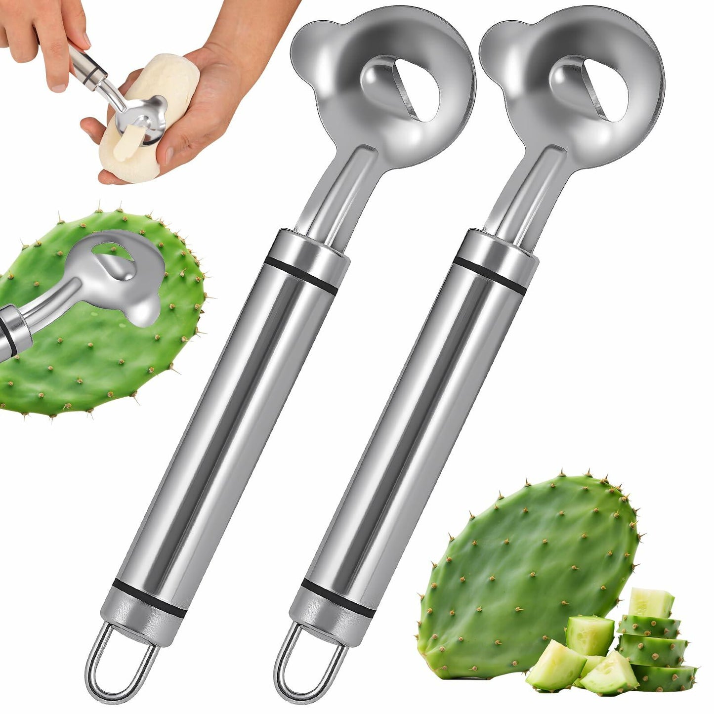 2pcs Stainless Steel Cactus Peeler Spoon Noodle Cutter Tool with Long Handle
