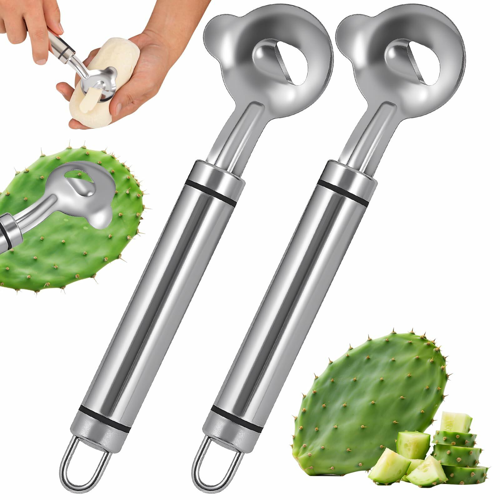 2pcs Stainless Steel Cactus Peeler Spoon Noodle Cutter Tool with Long Handle