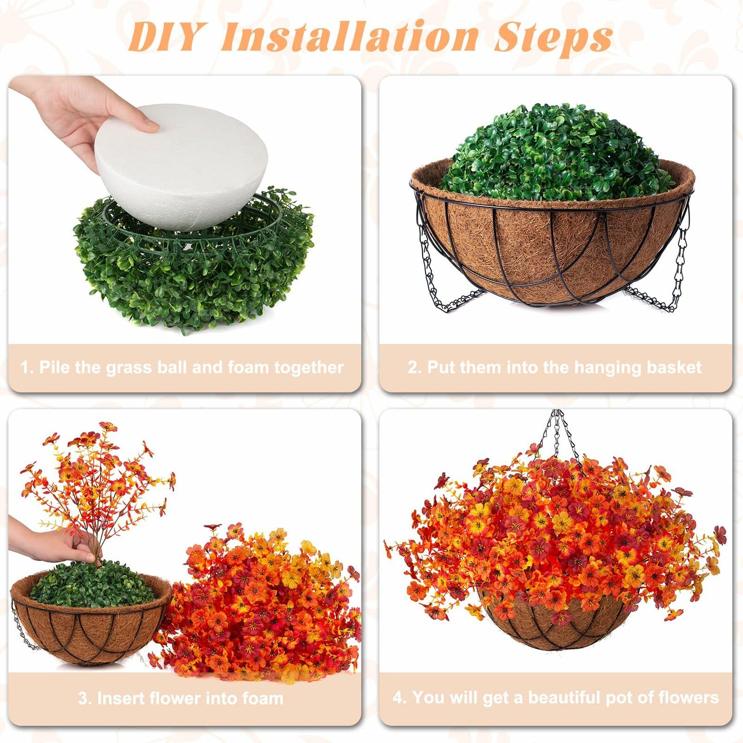 INXUGAO Artificial Hanging Flowers Basket Outdoor Decor Silk Daisy 1 inch Size