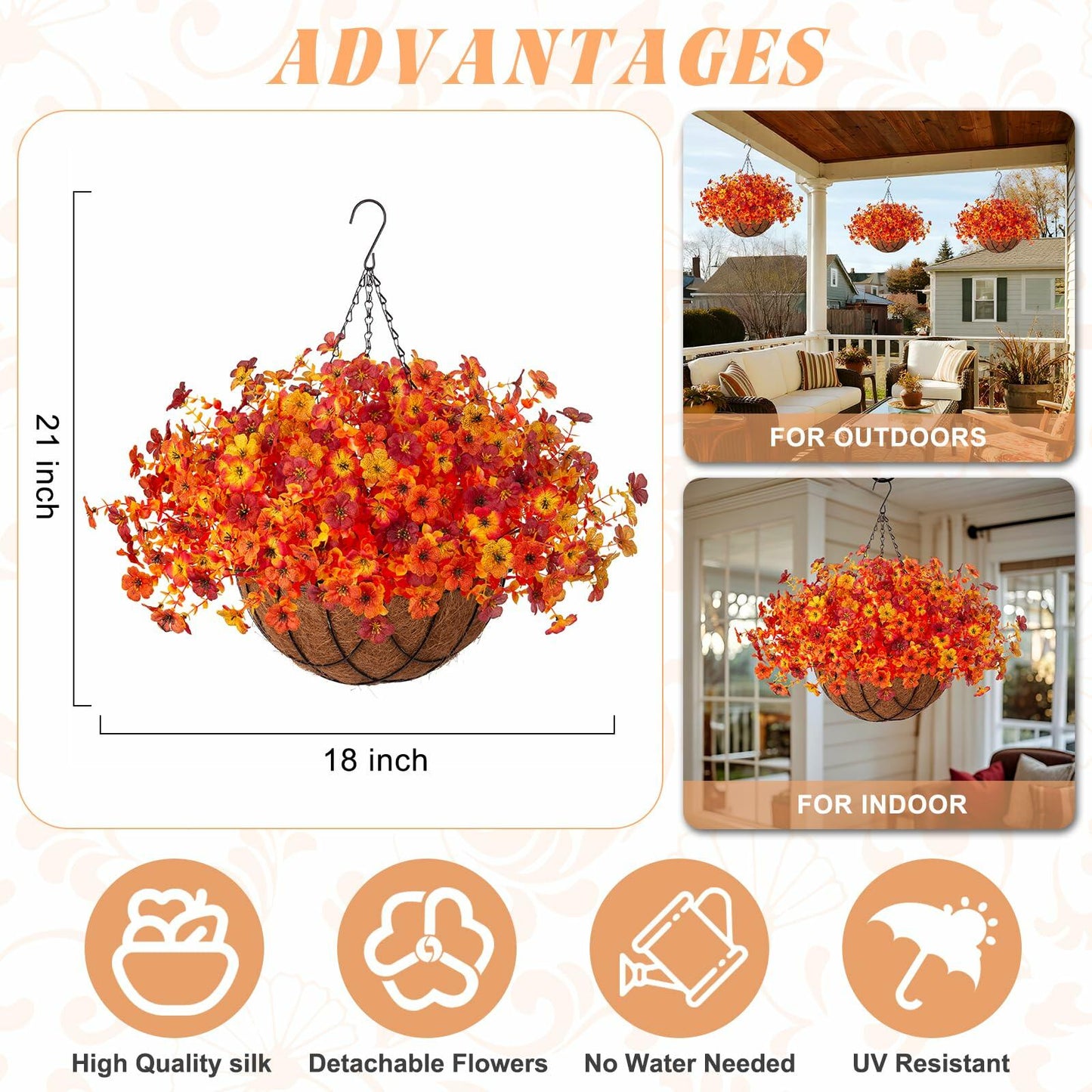 INXUGAO Artificial Hanging Flowers Basket Outdoor Decor Silk Daisy 1 inch Size