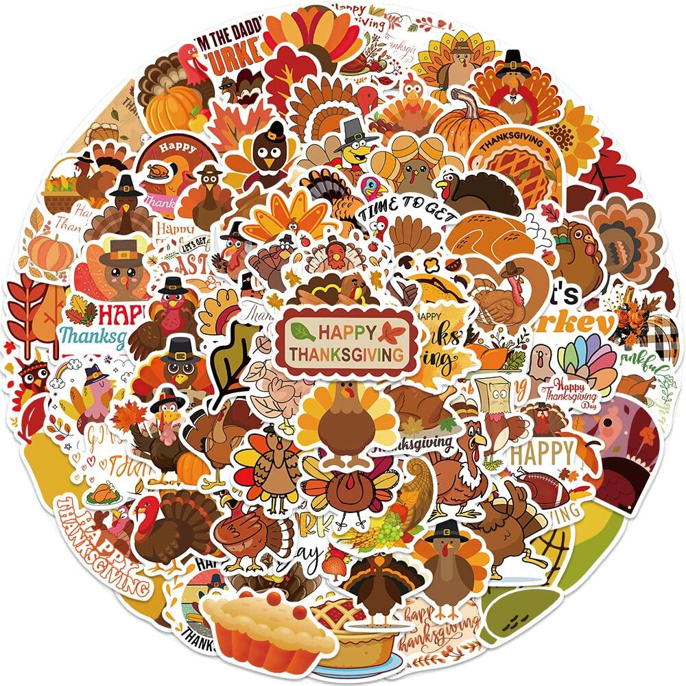 QQUK Thanksgiving Pumpkin Stickers Pack 100 Pcs Waterproof Brown Fall Decals