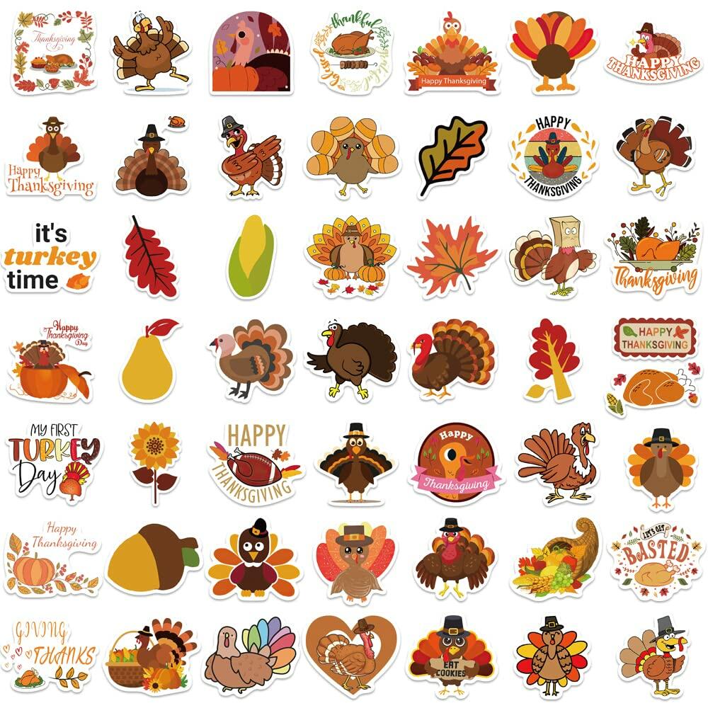 QQUK Thanksgiving Pumpkin Stickers Pack 100 Pcs Waterproof Brown Fall Decals