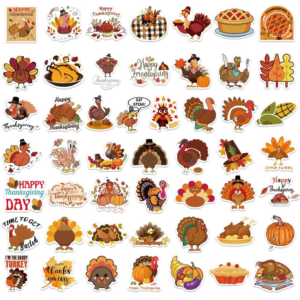 QQUK Thanksgiving Pumpkin Stickers Pack 100 Pcs Waterproof Brown Fall Decals