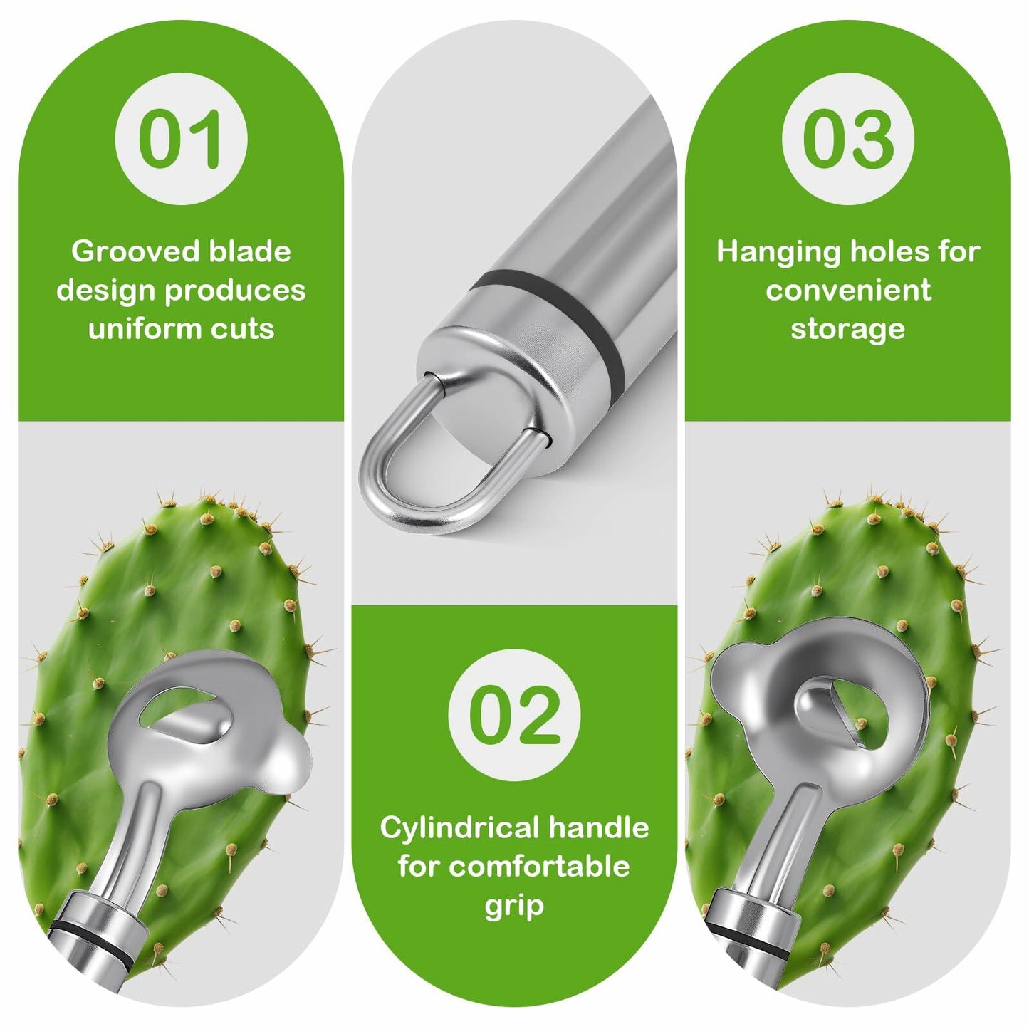 2pcs Stainless Steel Cactus Peeler Spoon Noodle Cutter Tool with Long Handle