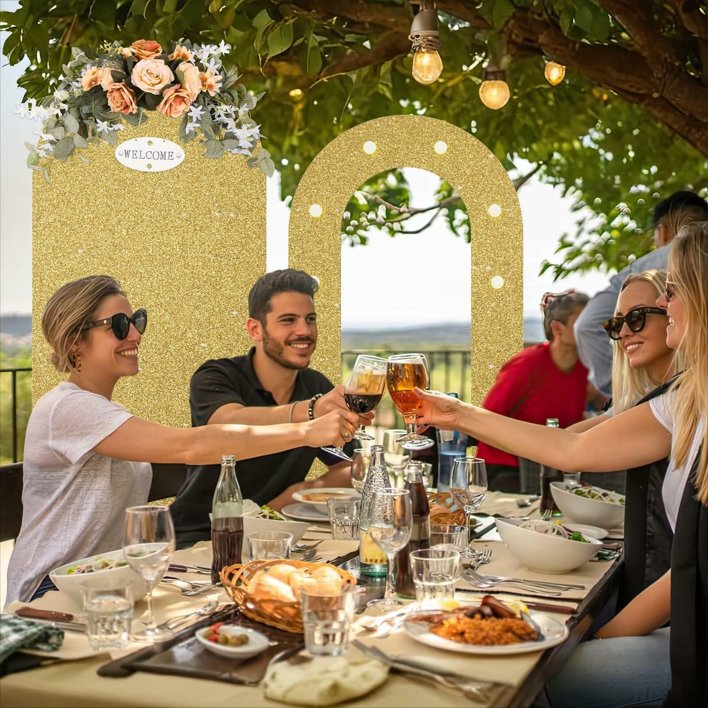 Paready Outdoor Gold Arch Backdrop Stands Pack of 2 Shiny Tropical Frame