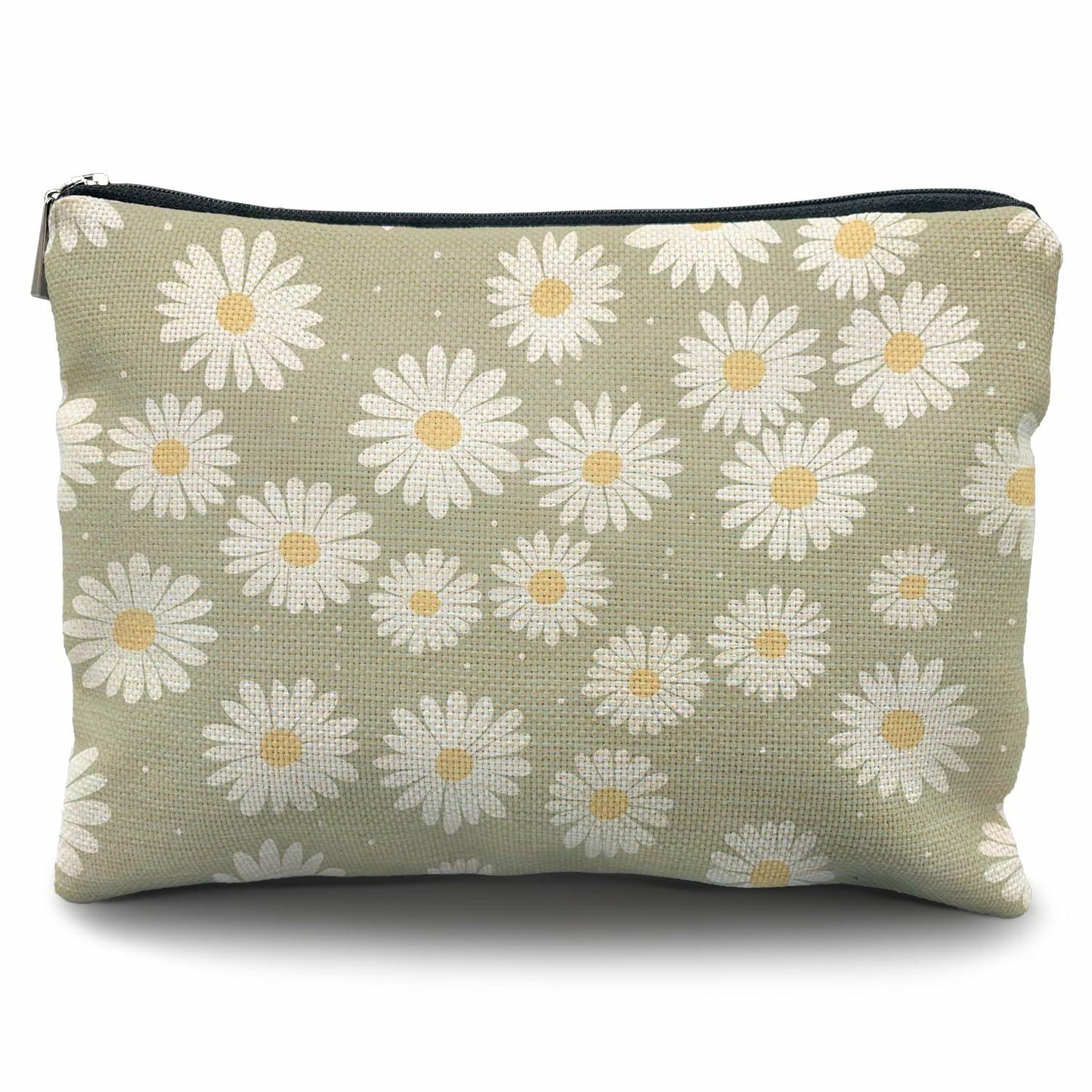 Likjad Sage Green Linen Cosmetic Bag Daisy Decor