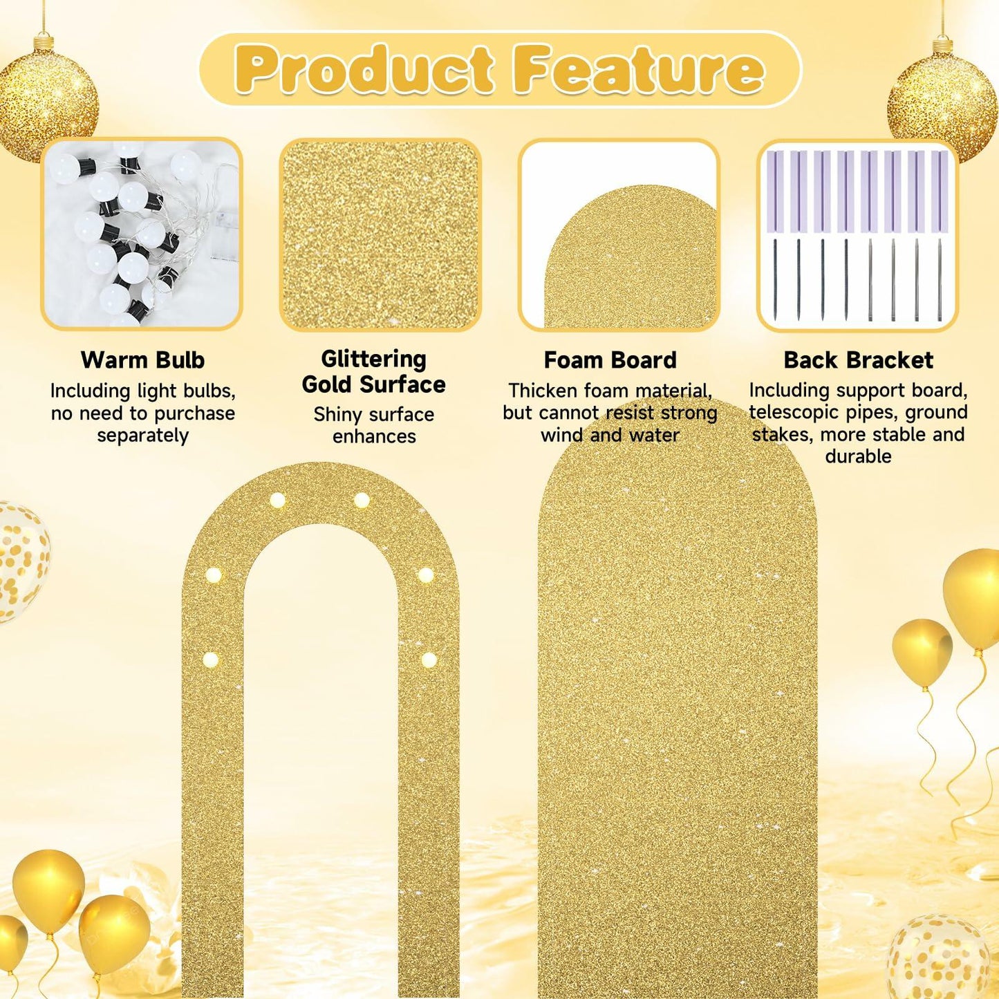 Paready Outdoor Gold Arch Backdrop Stands Pack of 2 Shiny Tropical Frame