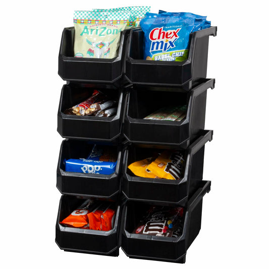 ReadySpace Stackable Plastic Storage Bins Medium 11x5x5.5 Black 8-Pack