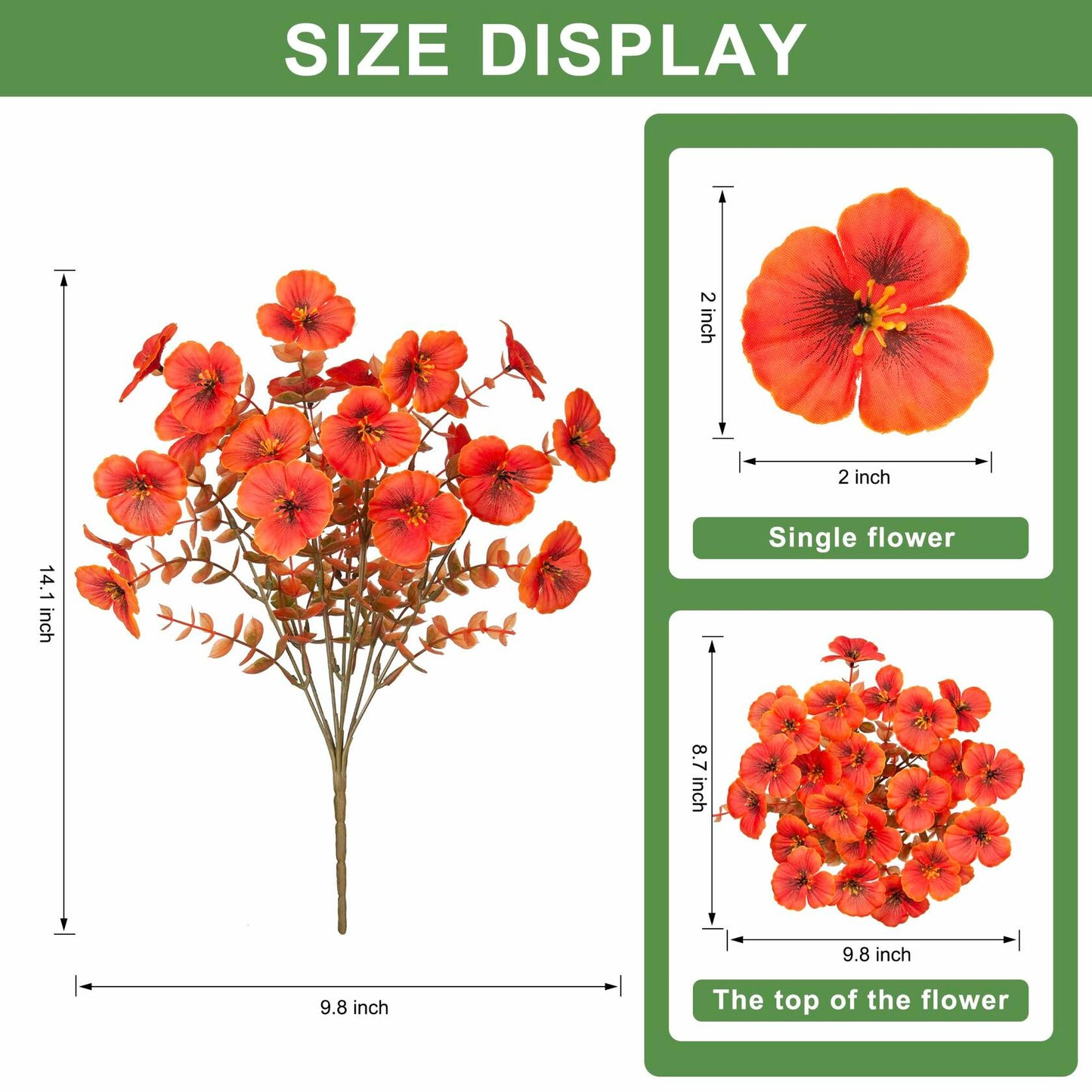 INQCMY Artificial Fall Flowers 12 Bundles Faux Pansies Orange UV Resistant