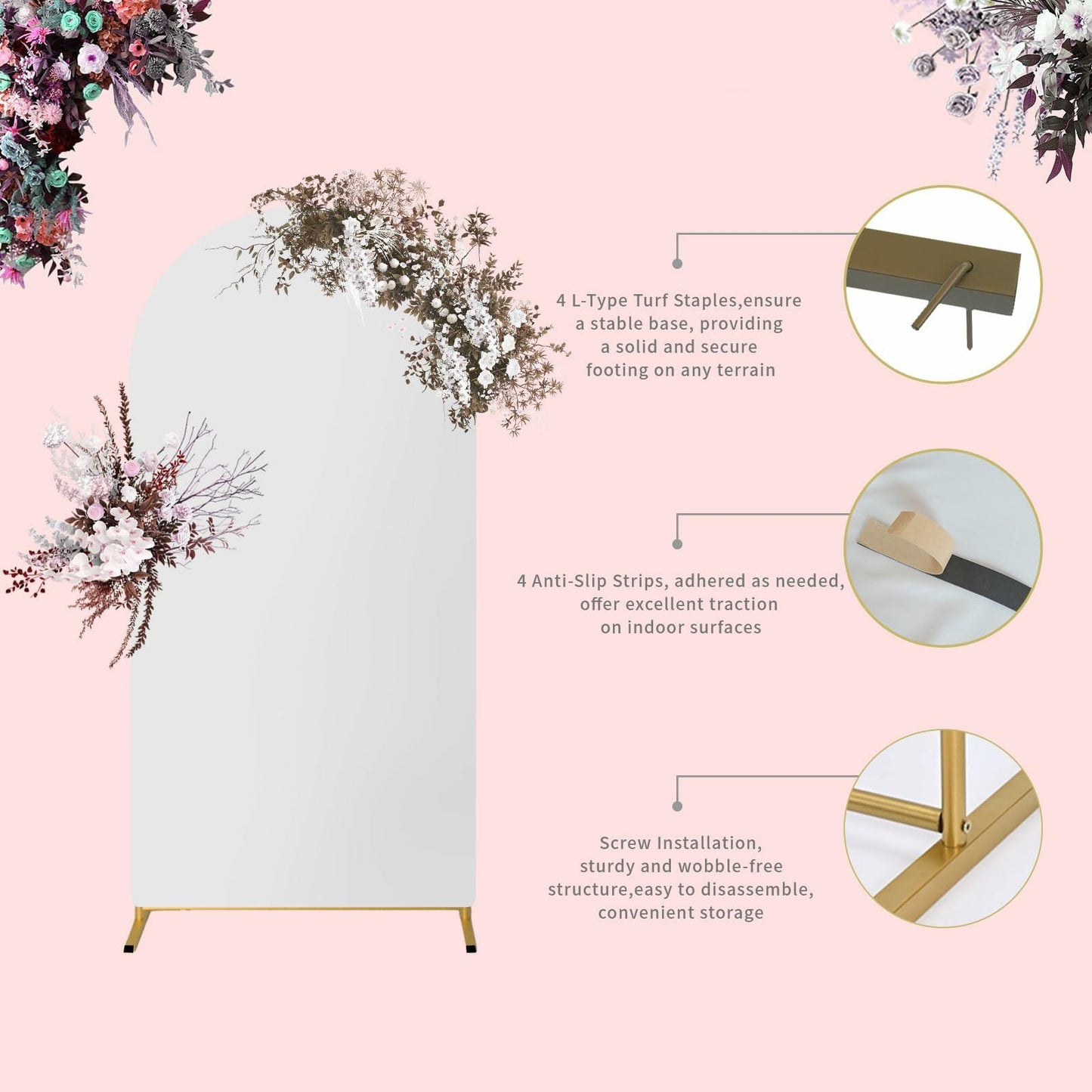 Yupend Wedding Arch Frame Metal Backdrop Stand 7.2FT Gold Balloon Arch