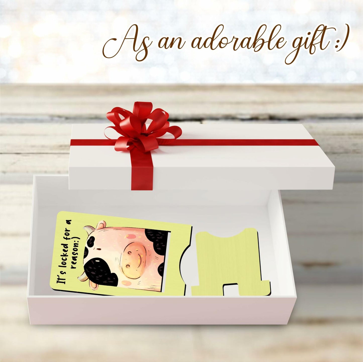 Nuckxy Cute Cow Wooden Phone Stand Organizer Multi Color 15"