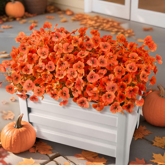 INQCMY Artificial Fall Flowers 12 Bundles Faux Pansies Orange UV Resistant