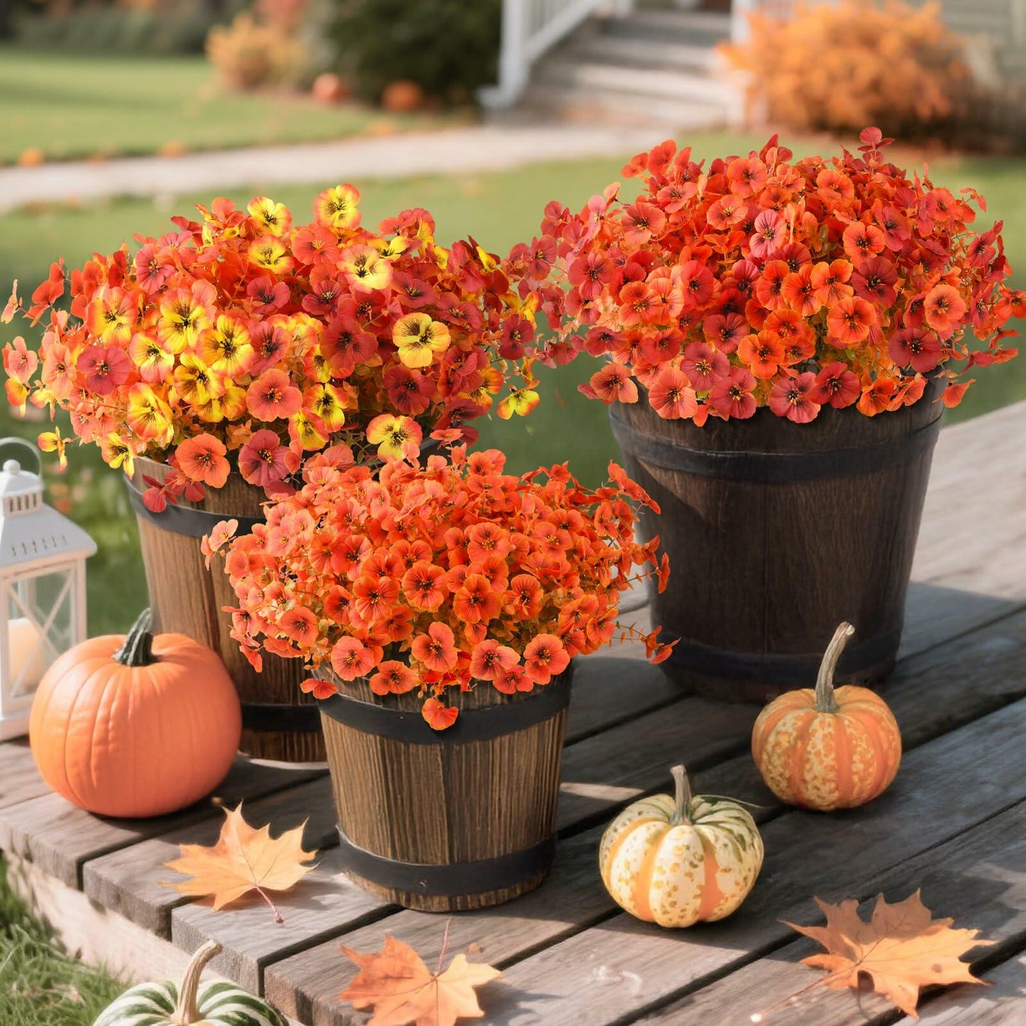 INQCMY Artificial Fall Flowers Faux Pansies Mums 12 Bundle 14" Red Orange Yellow