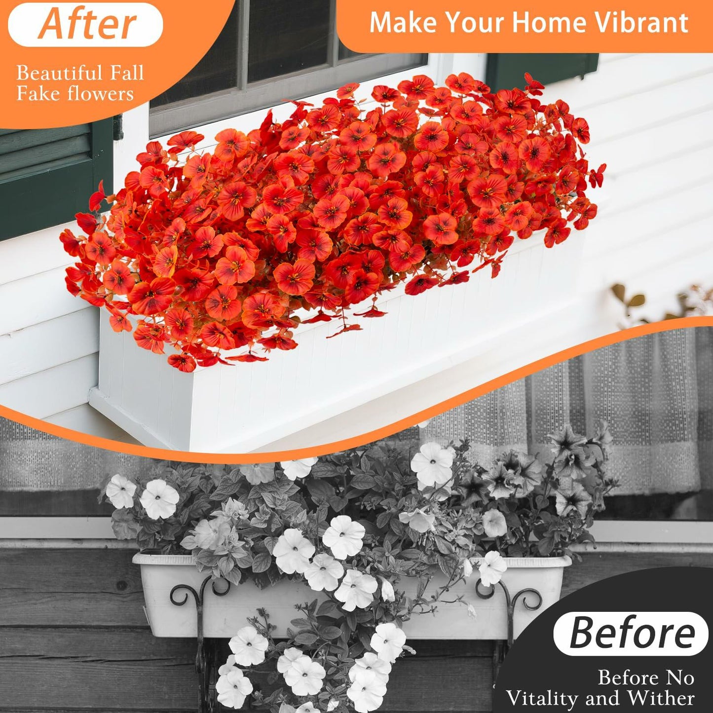 INQCMY Artificial Fall Flowers 12 Bundles Faux Pansies Orange UV Resistant