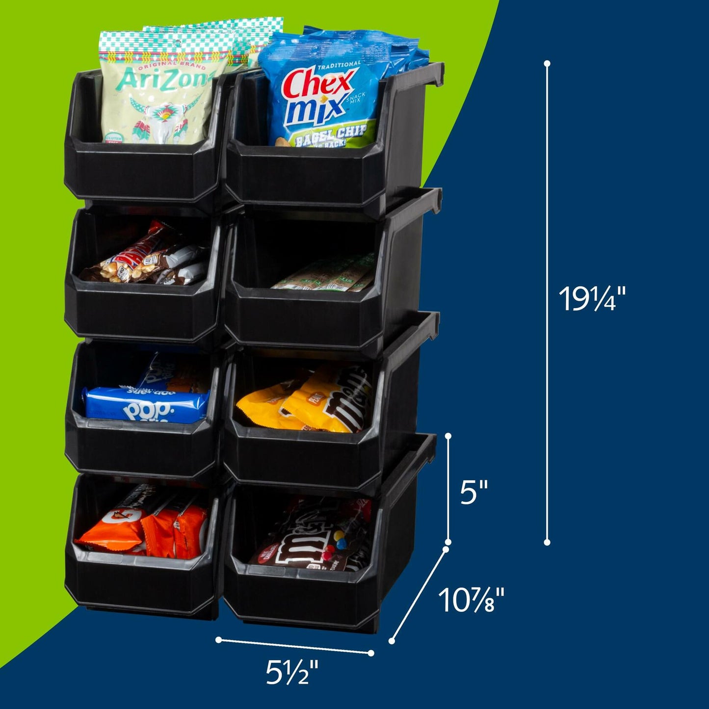 ReadySpace Stackable Plastic Storage Bins Medium 11x5x5.5 Black 8-Pack