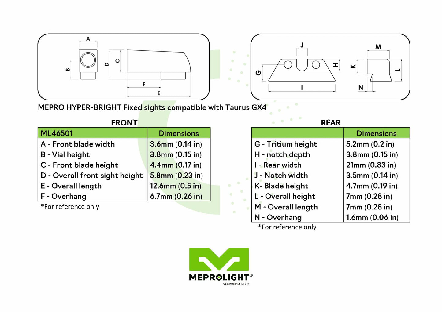 Meprolight Taurus GX4 Hyper-Bright Green Ring Fixed Pistol Sight Set