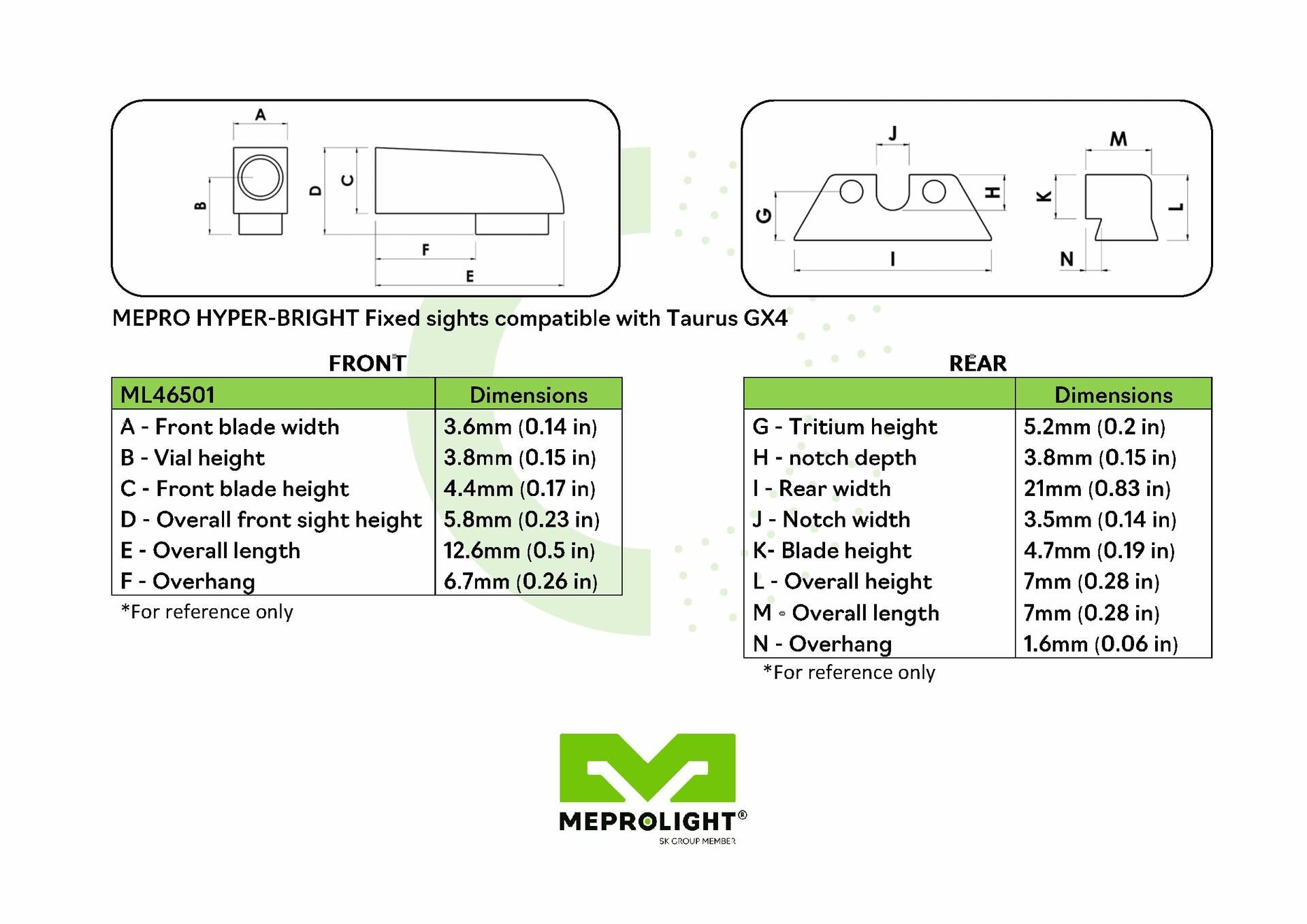 Meprolight Taurus GX4 Hyper-Bright Green Ring Fixed Pistol Sight Set