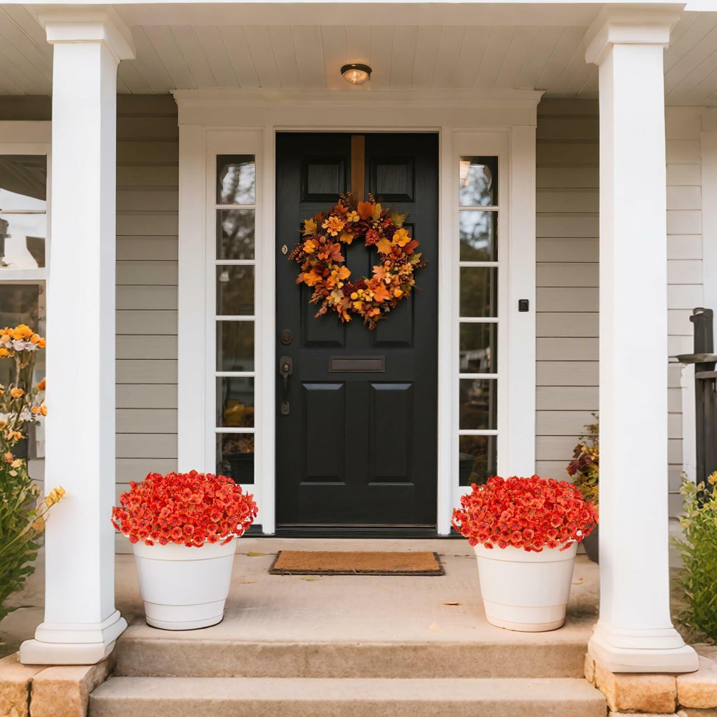 INQCMY Artificial Fall Flowers 12 Bundles Faux Pansies Orange UV Resistant