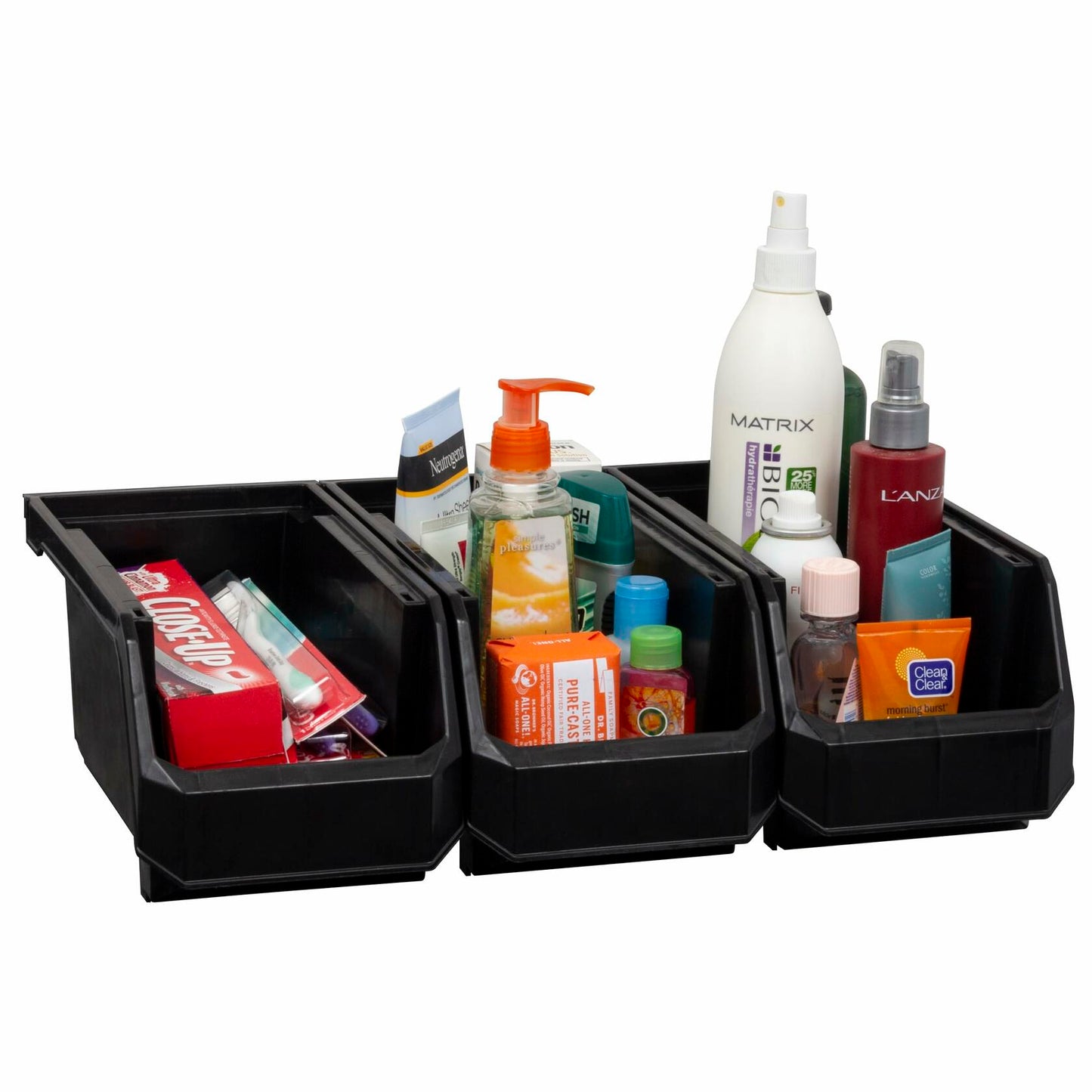 ReadySpace Stackable Plastic Storage Bins Medium 11x5x5.5 Black 8-Pack