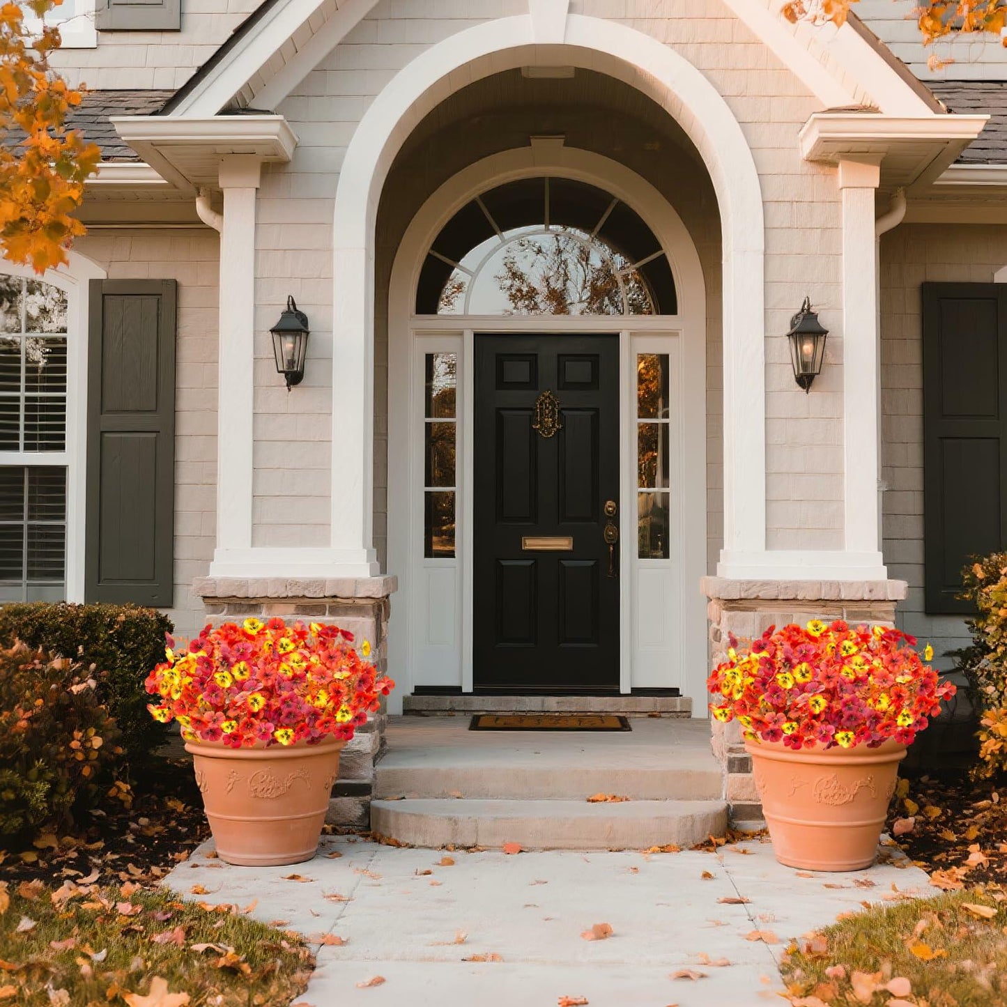 INQCMY Artificial Fall Flowers Faux Pansies Mums 12 Bundle 14" Red Orange Yellow