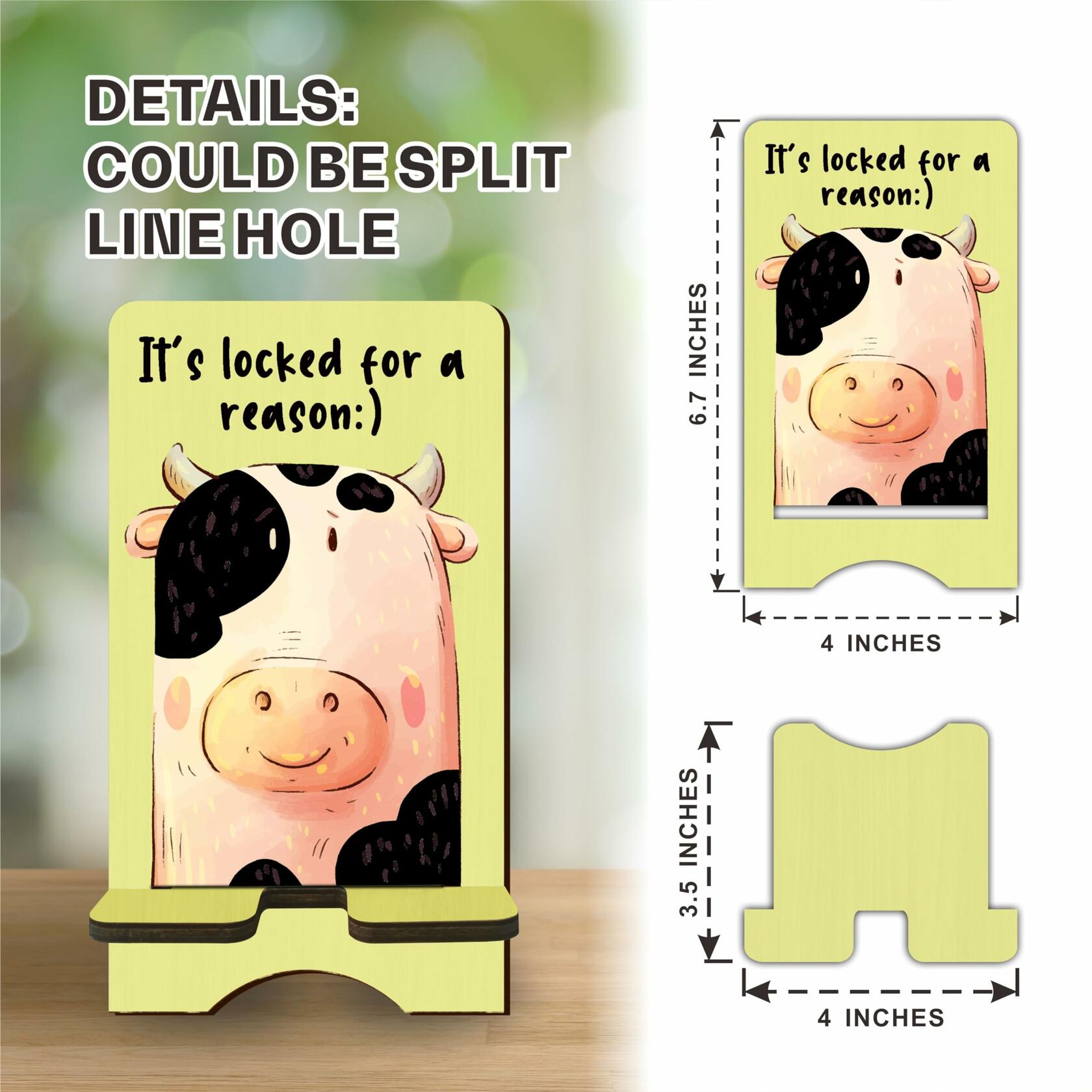 Nuckxy Cute Cow Wooden Phone Stand Organizer Multi Color 15"