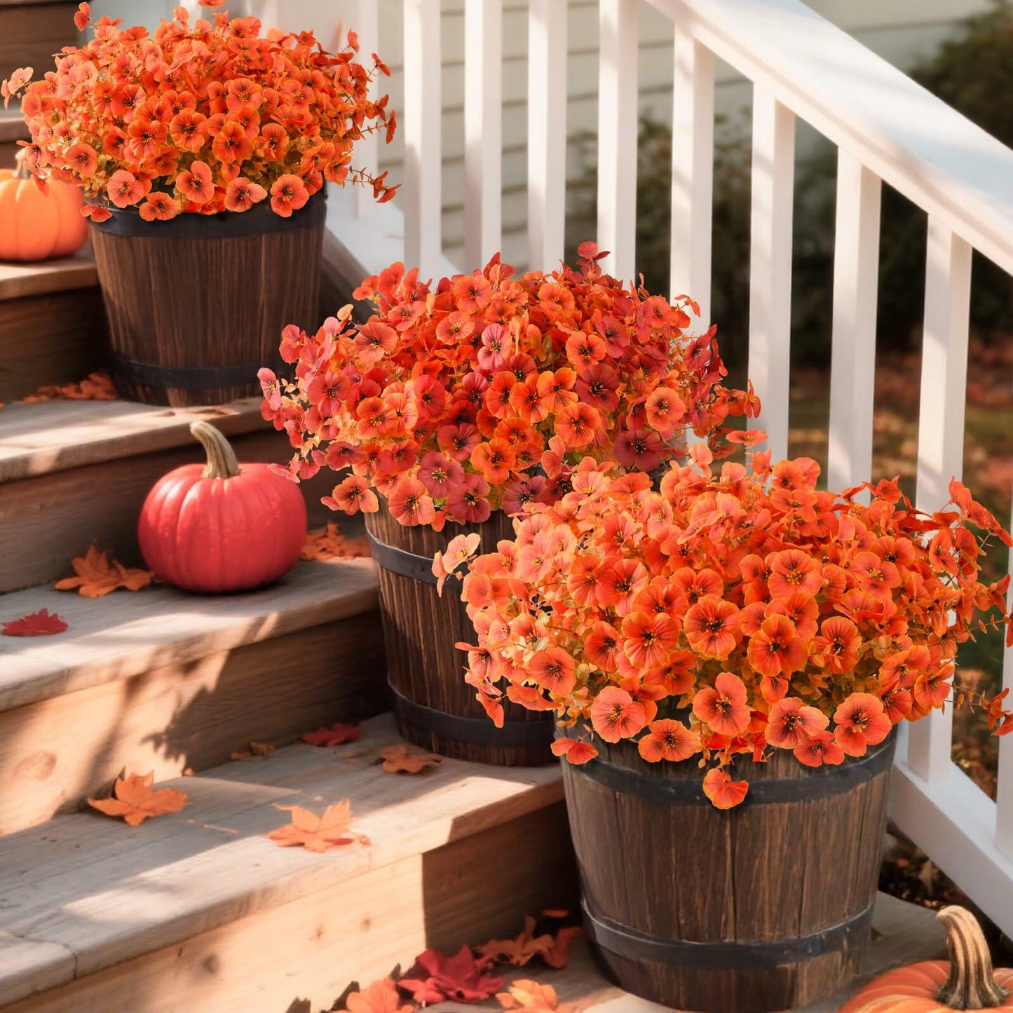 INQCMY Artificial Fall Flowers 12 Bundles Faux Pansies Orange UV Resistant