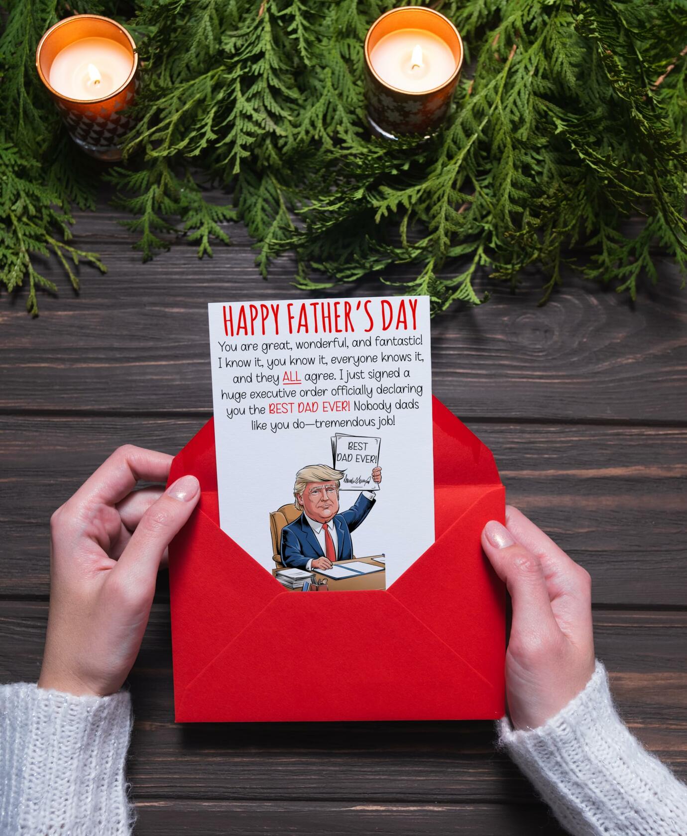 HOMEVAGE Fathers Day Card Funny Quote Folded 5x7in Red Envelope