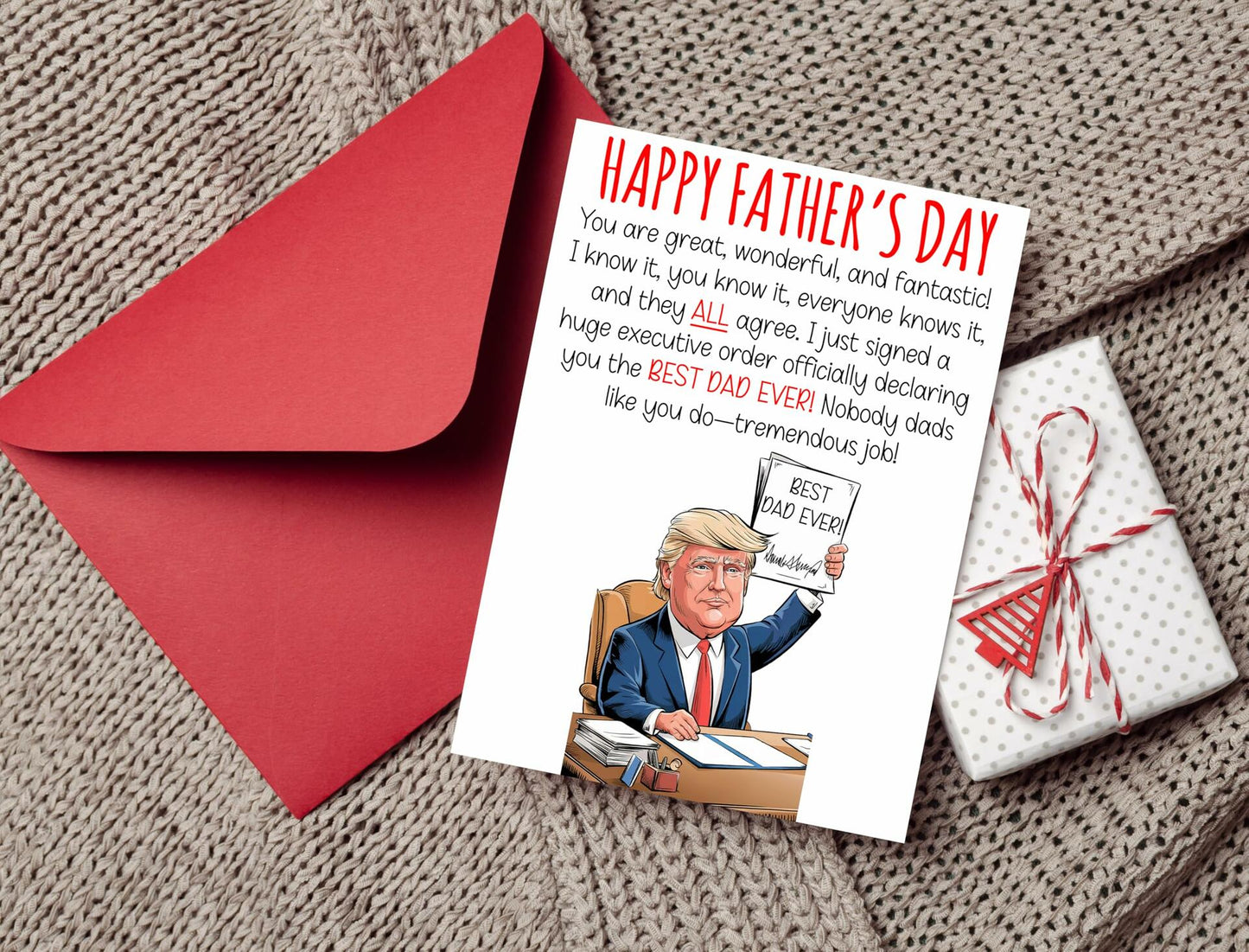 HOMEVAGE Fathers Day Card Funny Quote Folded 5x7in Red Envelope