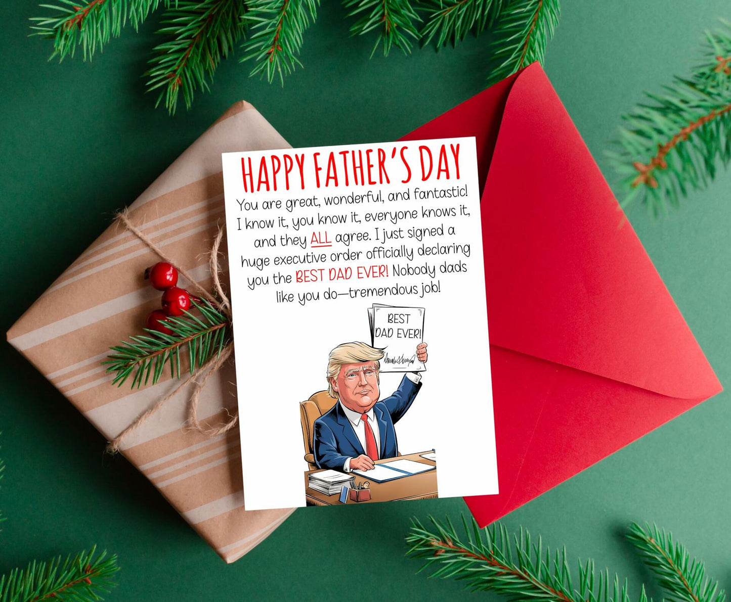 HOMEVAGE Fathers Day Card Funny Quote Folded 5x7in Red Envelope