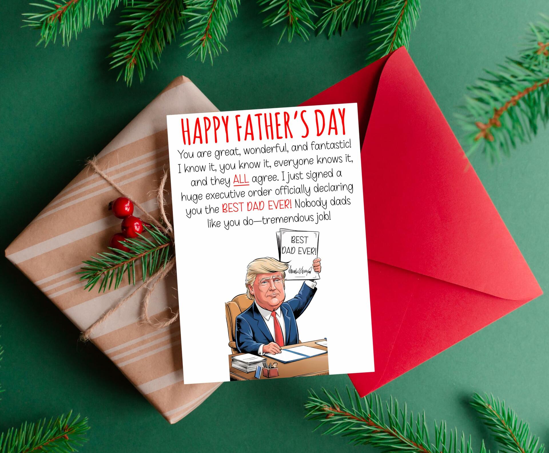 HOMEVAGE Fathers Day Card Funny Quote Folded 5x7in Red Envelope