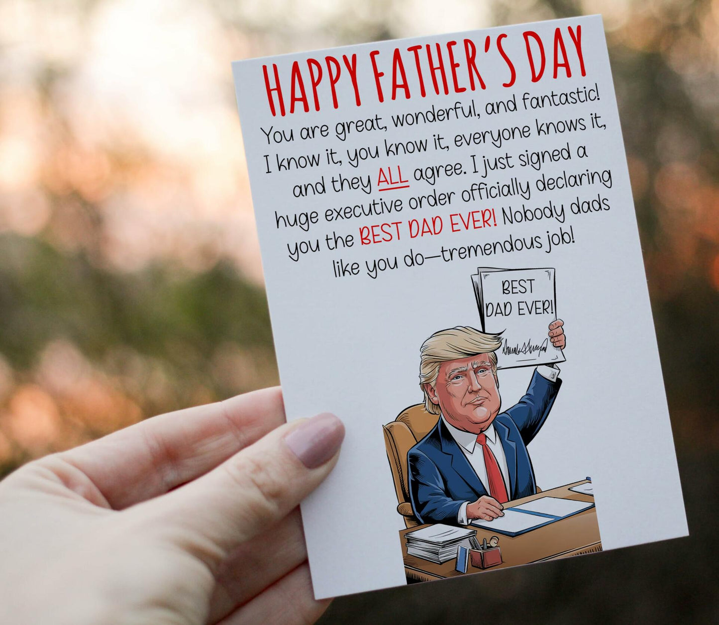 HOMEVAGE Fathers Day Card Funny Quote Folded 5x7in Red Envelope