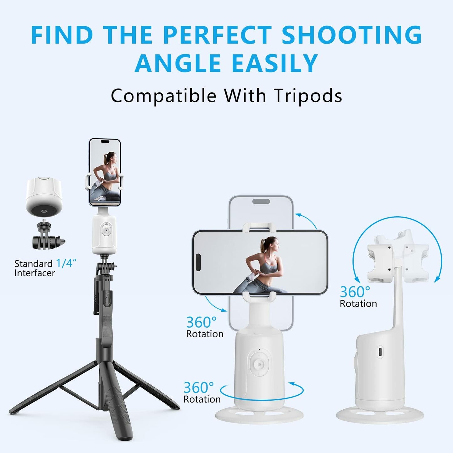 Herclear Auto Face Tracking Tripod 360° Rotation Phone Camera Mount Black
