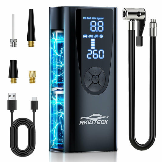Akiuteck Portable Tire Inflator 150 PSI Cordless Air Pump Black 20000mAh