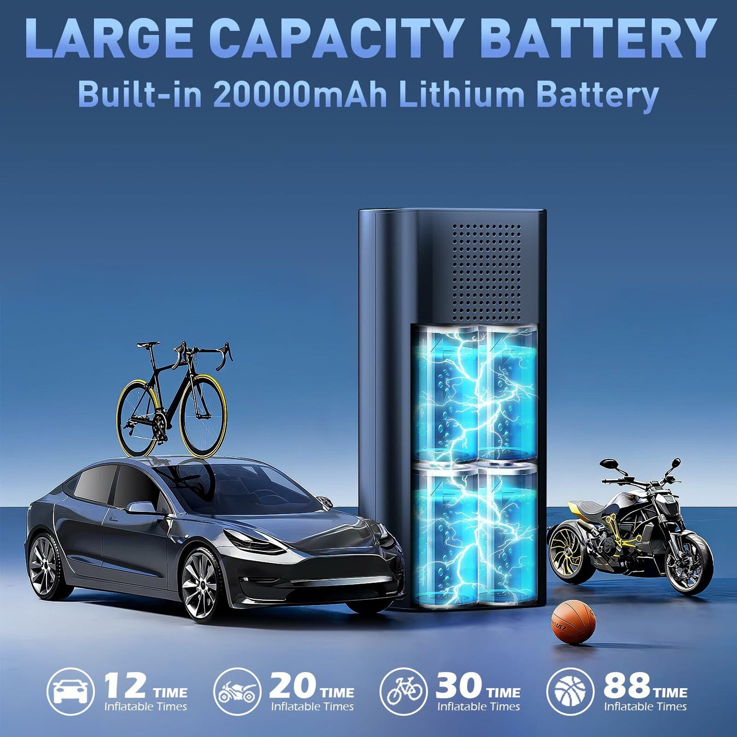 Akiuteck Portable Tire Inflator 150 PSI Cordless Air Pump Black 20000mAh