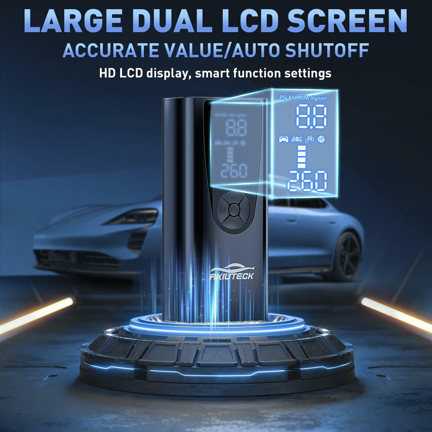 Akiuteck Portable Tire Inflator 150 PSI Cordless Air Pump Black 20000mAh