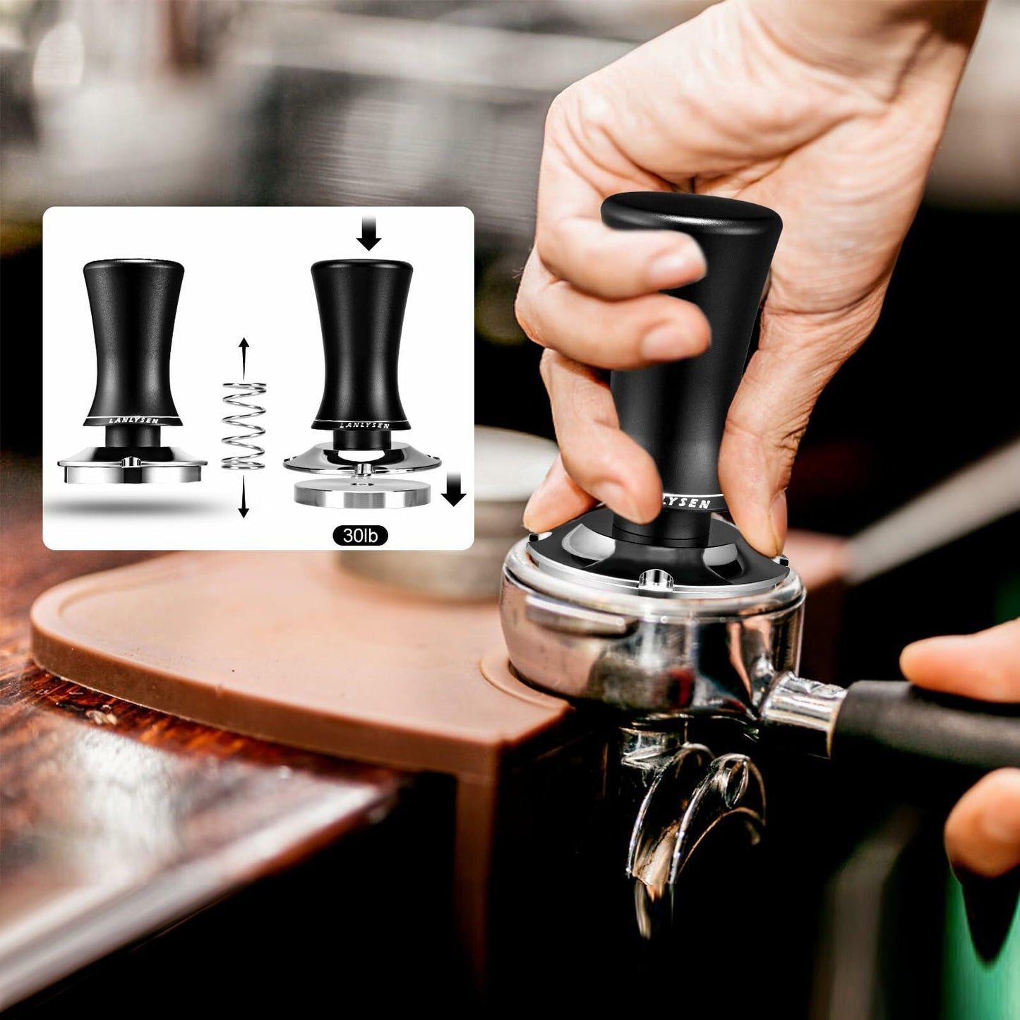 LANLYSEN Espresso Tamper 53.3mm Spring-loaded Calibrated Stainless Steel Base