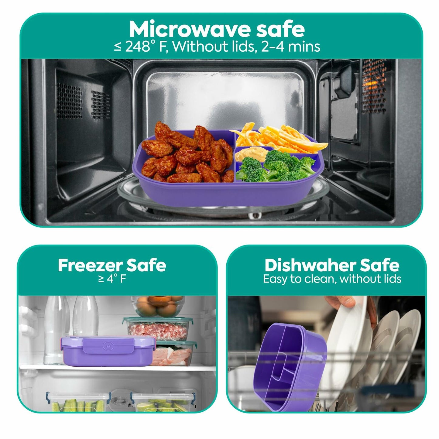 Generic DifaBella Kids Lunch Box 4 Compartments BPA-Free Purple 8.66x5.9x2.7