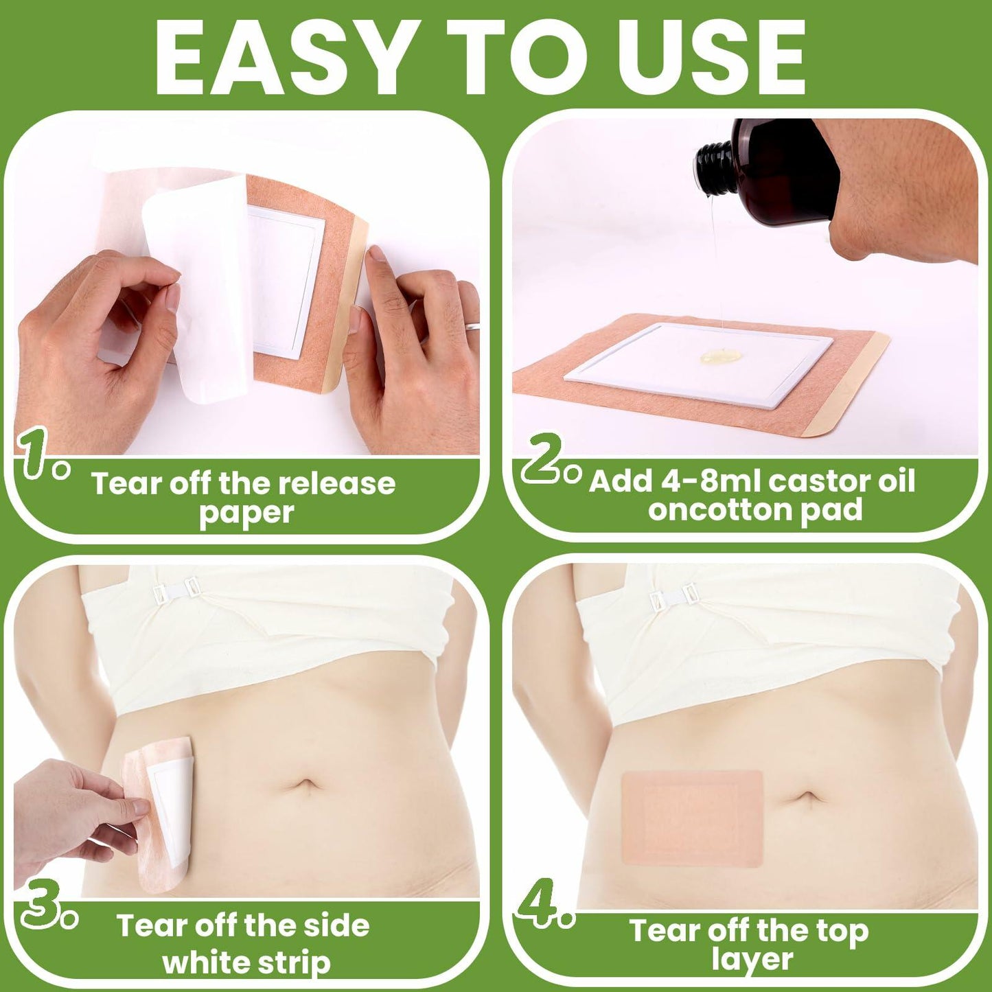 Wellnessamz 20Pcs Castor Oil Pack Wrap Organic Cotton Flannel Self Adhesive Skin