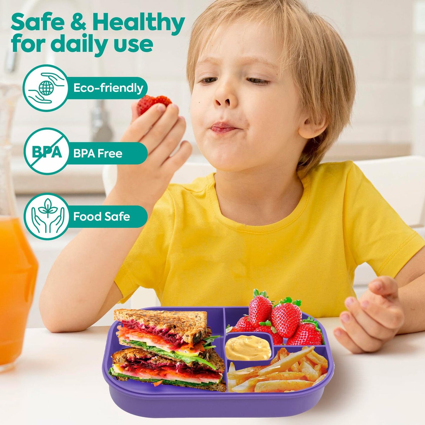 Generic DifaBella Kids Lunch Box 4 Compartments BPA-Free Purple 8.66x5.9x2.7