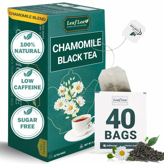LeafLea Black Tea with Chamomile, Natural, Gluten-Free, Vegan, 40 Bags