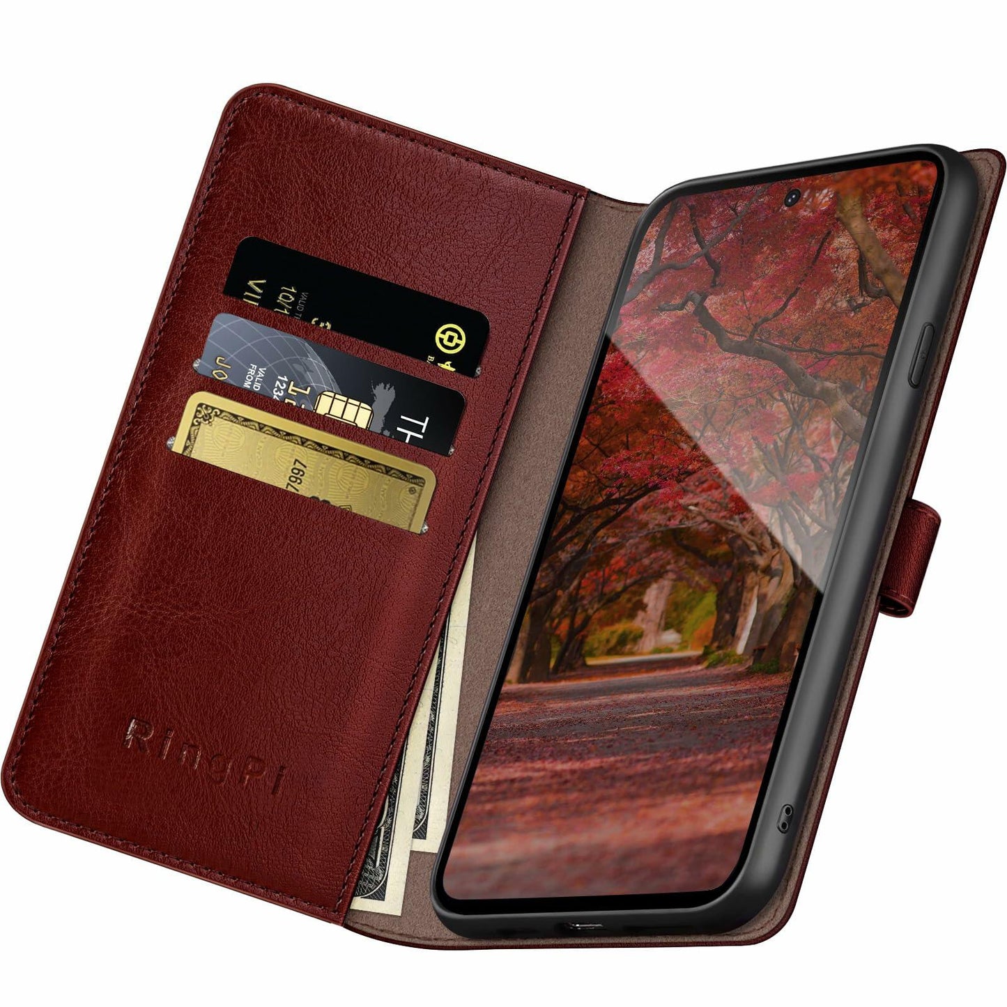 RingPi Moto G 5G 2024 Leather RFID Wallet Case Brown 3 Card Slots