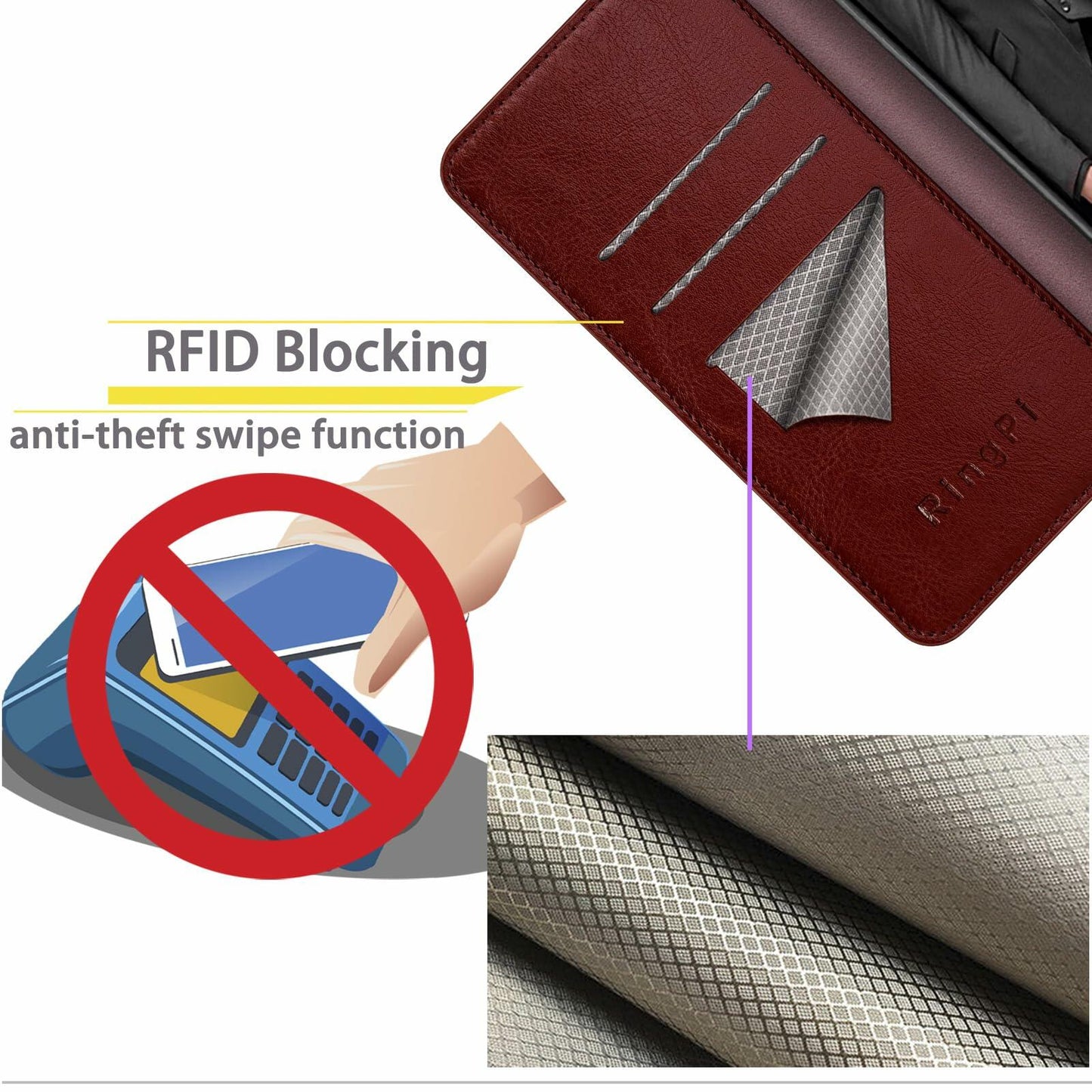 RingPi Moto G 5G 2024 Leather RFID Wallet Case Brown 3 Card Slots