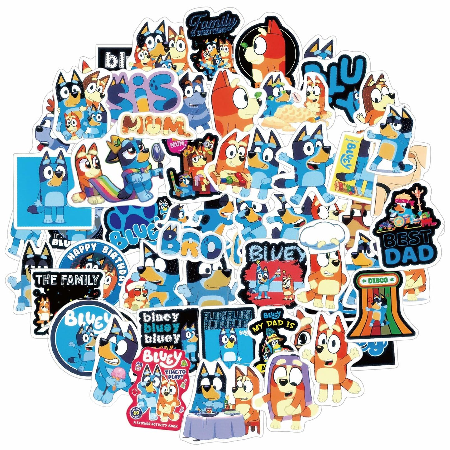Kiislee 55Pcs Cartoon Blue Waterproof Vinyl Stickers for Kids Teens