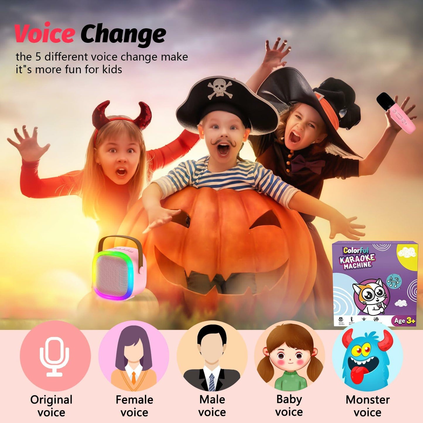 OUTUVAS Karaoke Microphone Machine for Kids Ages 4-12 Pink