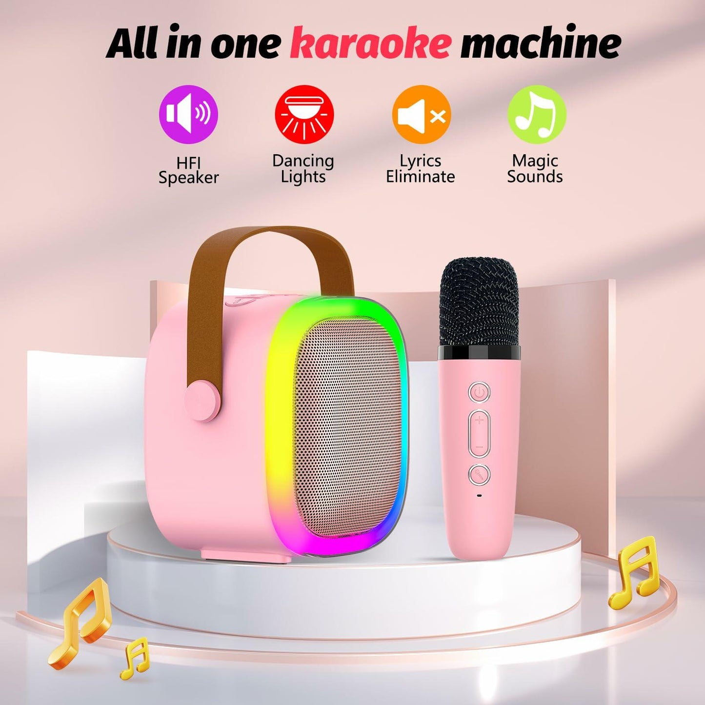 OUTUVAS Karaoke Microphone Machine for Kids Ages 4-12 Pink