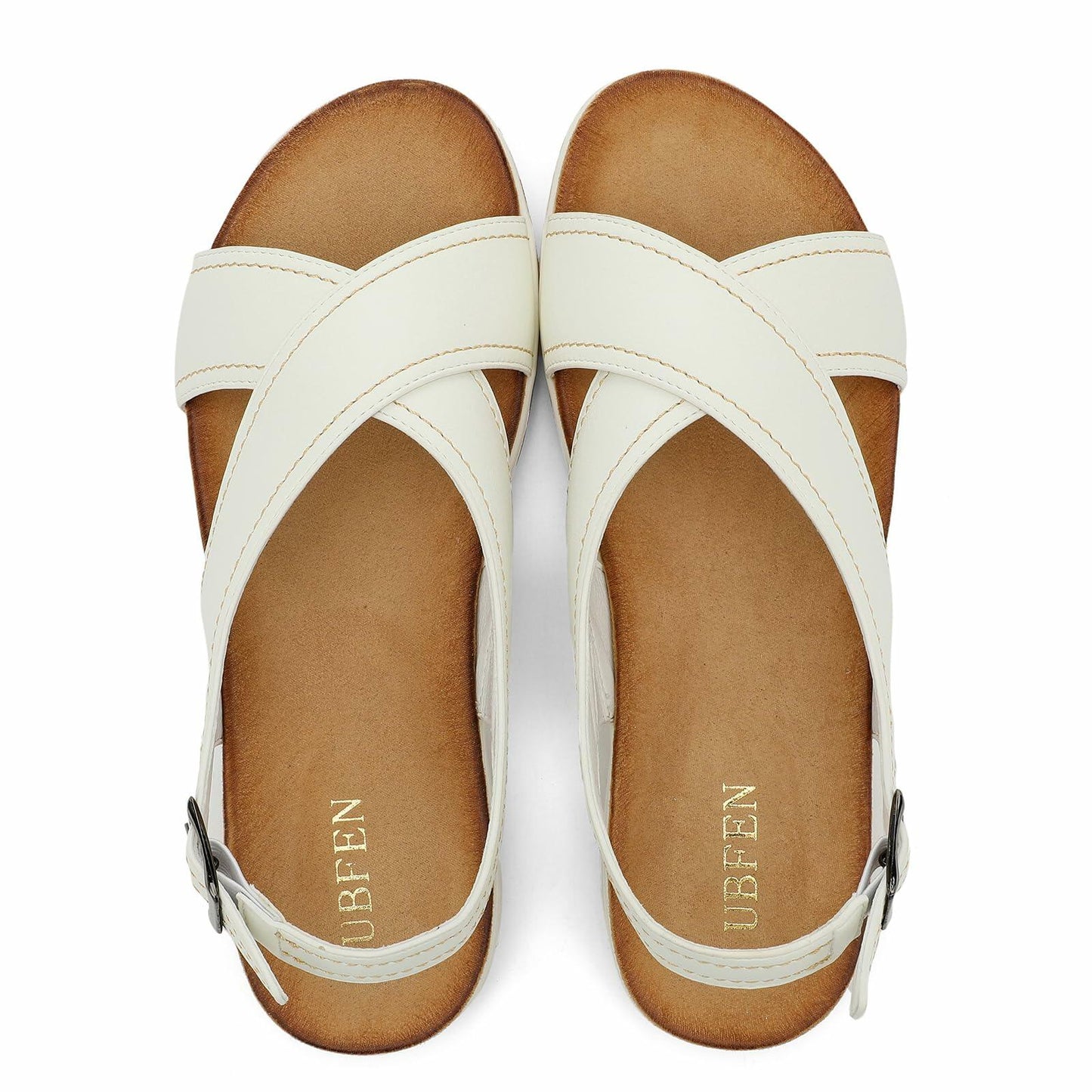 UBFEN Womens Flat Sandals Arch Support Adjustable Slingback White Size 10